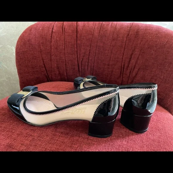 Salvatore Ferragamo Eva Net Vara Pump Mesh Black Pink - Picture 3 of 13